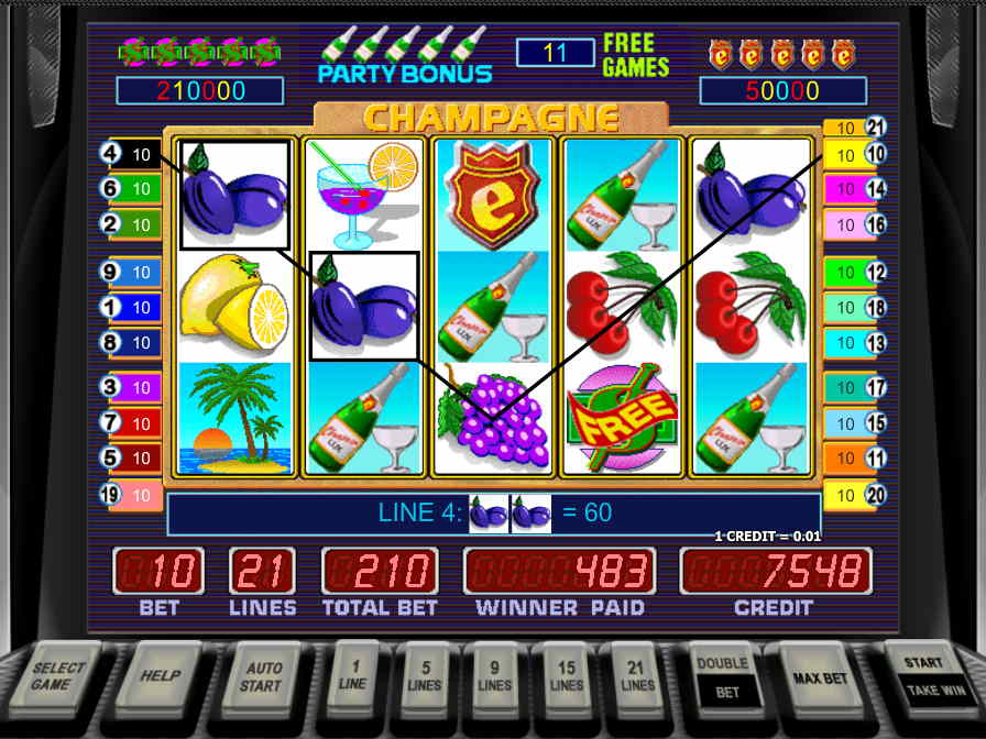 Графика и визуальное оформление игрвого аппарата Шампанское 