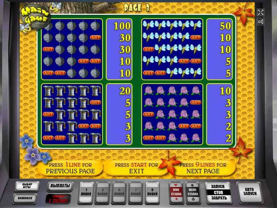 Цветущий клевер - символ с минимальным коэффициентом Таблица показывает стоимость выигрышных комбинаций